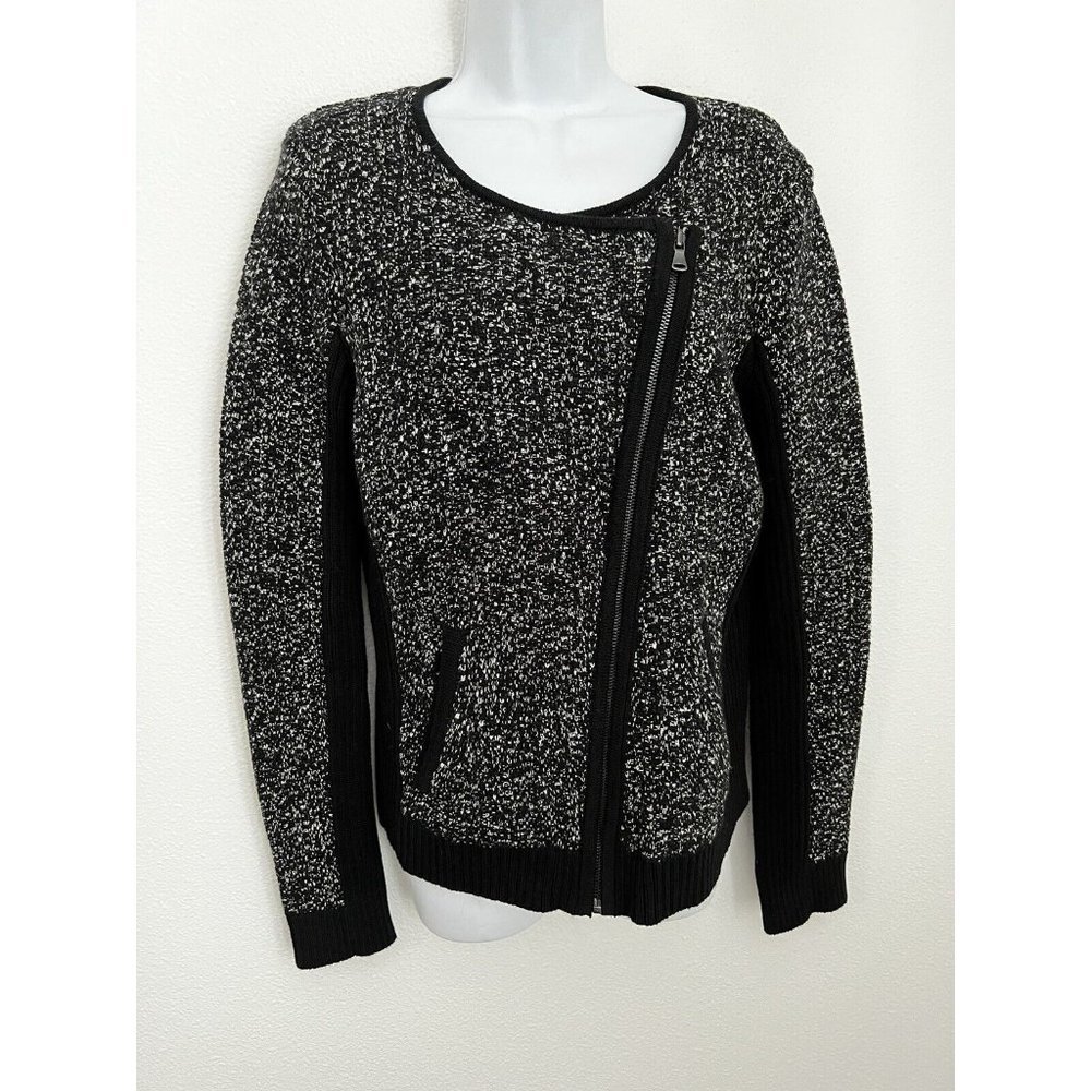 NEW LOFT Asymetrical Zip Knit Black Marbled Moto Cardigan Office Career …